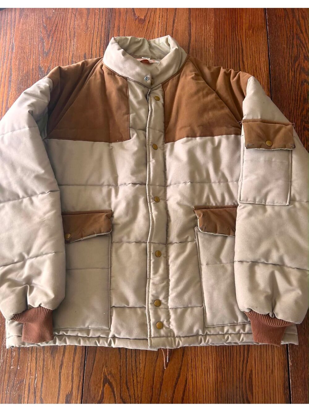 Vintage Active Generation XL Nylon Jacket Beige Brown Made in USA Snap Button Pk